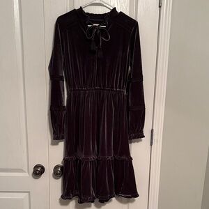 Kate & Sam Dark Gray Boho Velvet Tiered Dress with Elastic Waistband size Small